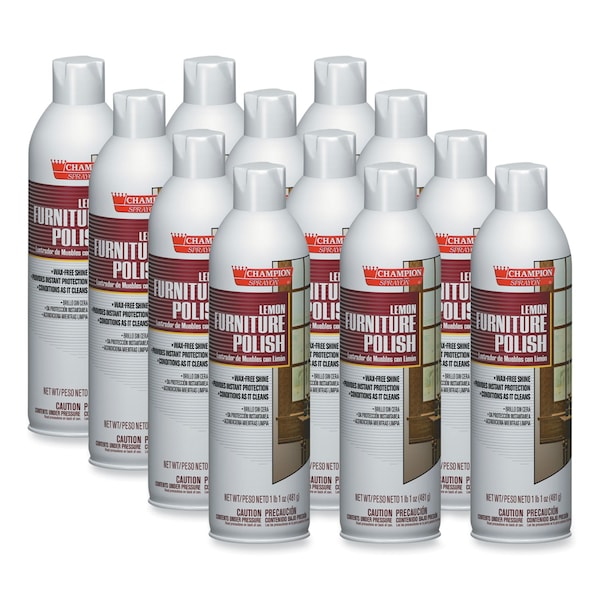 Chase Products Champion Sprayon Furniture Polish, Lemon, 17 oz Aerosol Spray, PK12 5136 - main